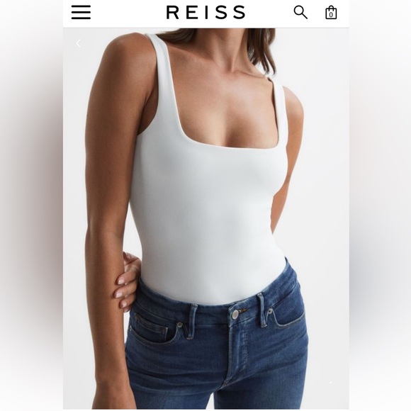 NWT REISS Laurie Square Neck Wide Straps sleeveless jersey Thong bodysuit top - Picture 1 of 17